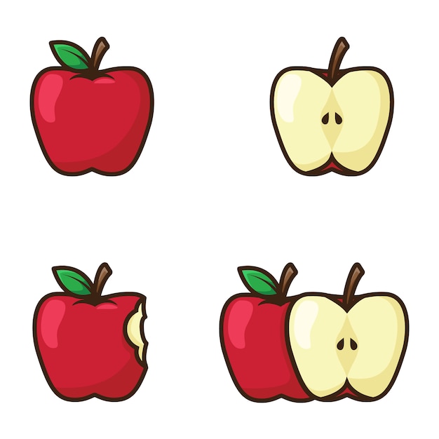 Red apple illustration with outline