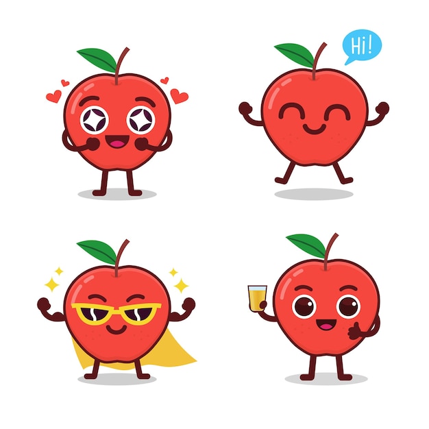 Vector red apple mascot vector set