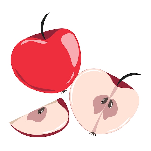 A red apple whole and cut into halves