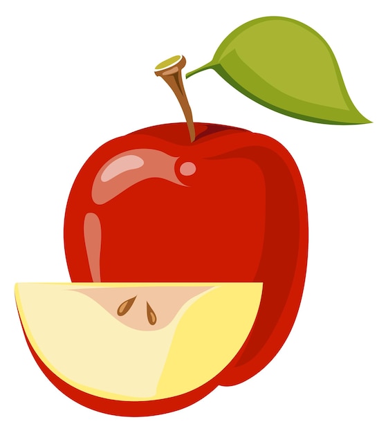 Vector red apple with fruit slice cartoon icon