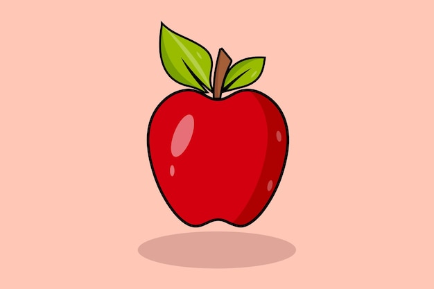 A red apple with green leaves on it