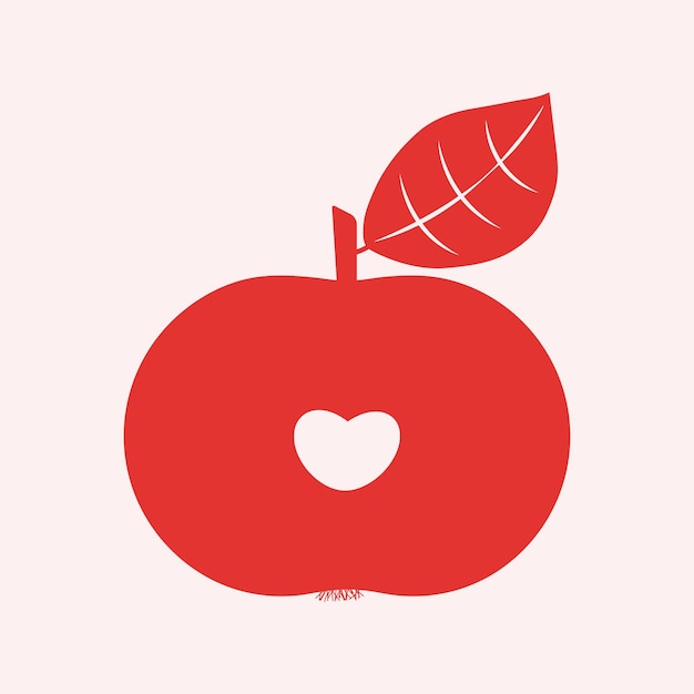 Vector red apple with a heartshaped cutout