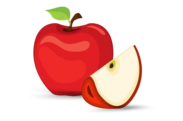 Mela rossa con una parte tagliata di mela rossa fruttata su sfondo bianco isolato concetto di frutta sana