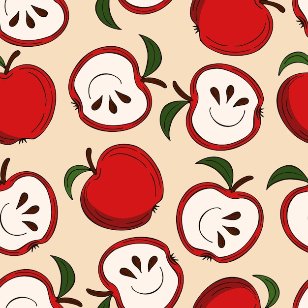 赤いリンゴとリンゴのスライスのシームレスなパターン ベクトル