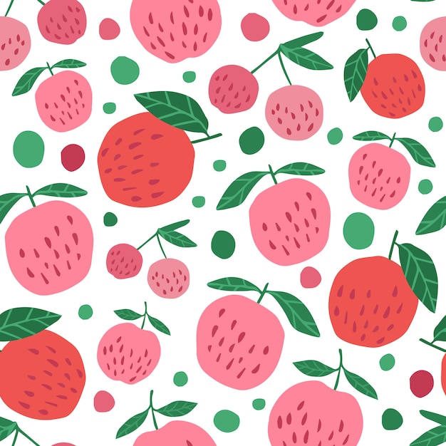 Red apples and leaves seamless pattern 