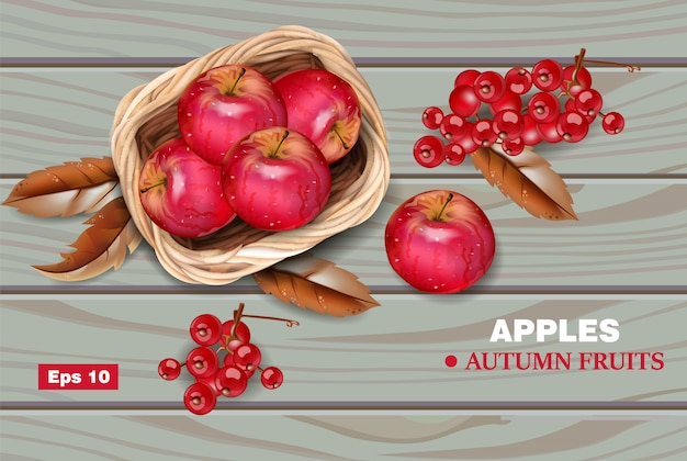 Red apples on wooden background