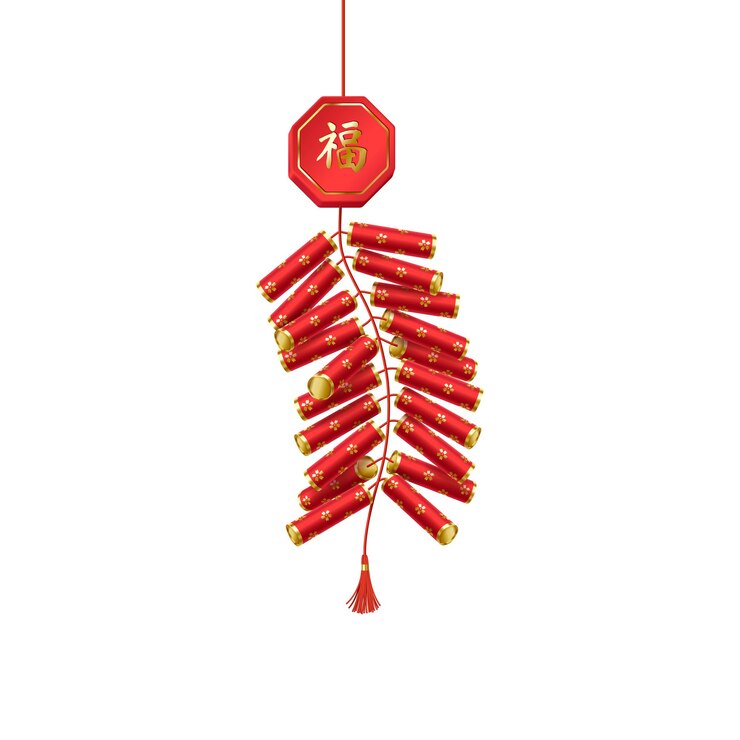 Vector red asian firecrackers with happiness vector illustration