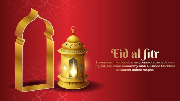 A red background with arabic text and a lantern with arabic text for eid al - adha.