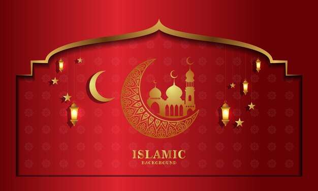 Premium Vector | A red background with a crescent moon and a crescent