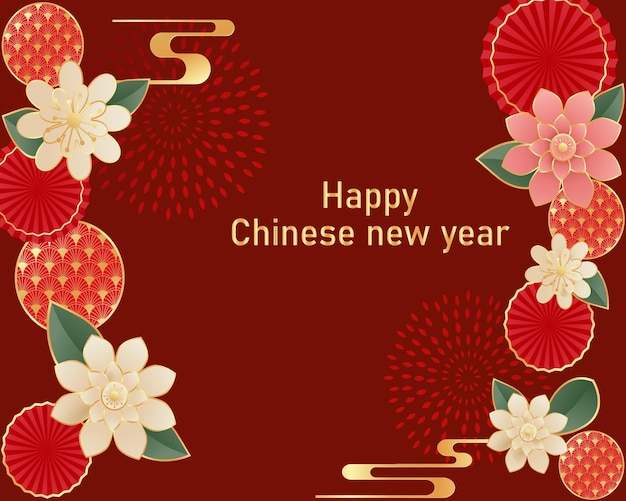 a red background with flowers and a picture of chinese new year