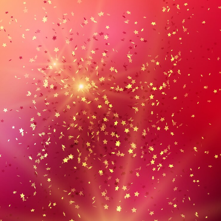 Premium Vector | Red background with gold glitter and star shaped confetti.
