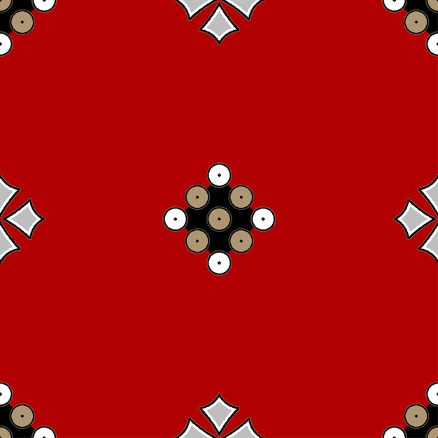 A red background with a pattern that has a number of buttons on it.