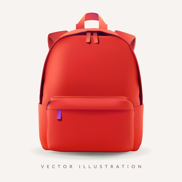 Vettore schema di borsa scolastica a mockup di zaino rosso vista frontale