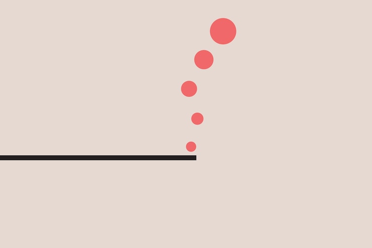 Vector red ball falling from the sky minimal style