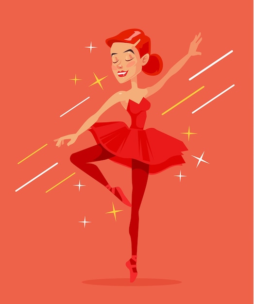 Red ballerina character flat cartoon illustration