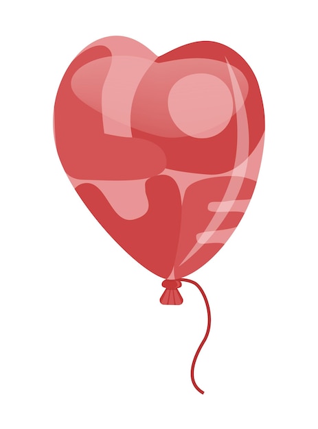 Red balloon in the shape of a heart with the inscription love