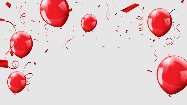 Vector red balloons, confetti concept design background