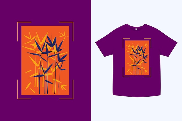 Vettore t-shirt con foglie di bambù rosse
