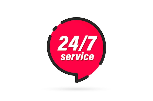 Red banner 24/7 service. 24-7 open concept vector illustration. 24 Hours a day service icon. 24 hours a day and 7 days a week. Support service Vector stock illustration. Twenty four hour open