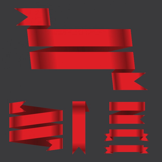 Red banner ribbon set isolated background