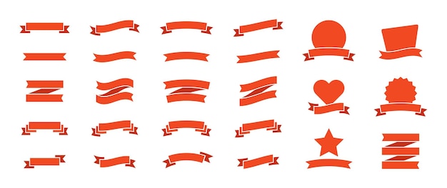 Red banner ribbon vector set.