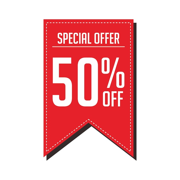 Vector red banner with the text 50 % off on it