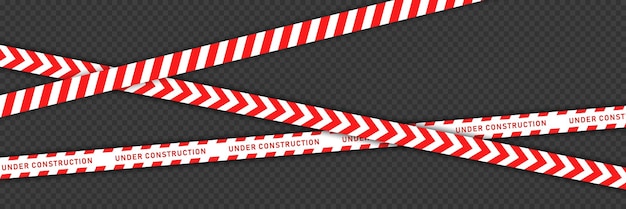 Red barricade tape with white diagonal stripes on transparent background. Vector warning line