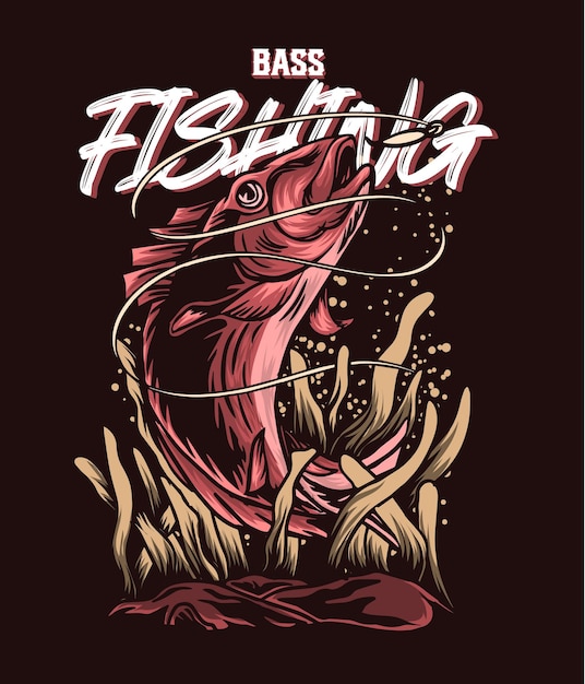 Vector red bass fishing illustration