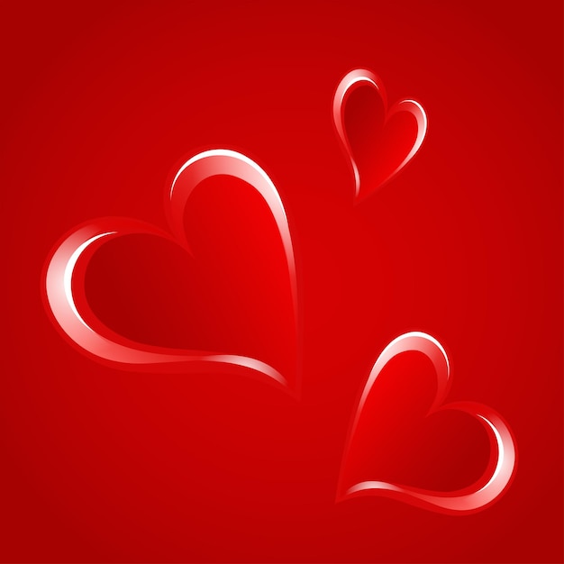 Red beautiful isolated valentine hearts on the red background