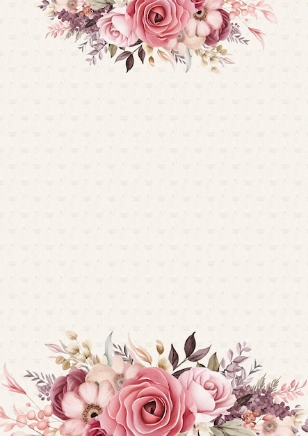 Red beige and pink vector frame with foliage pattern background with flora and flower