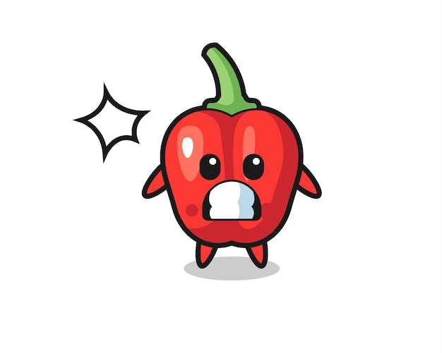 Red bell pepper character cartoon with shocked gesture