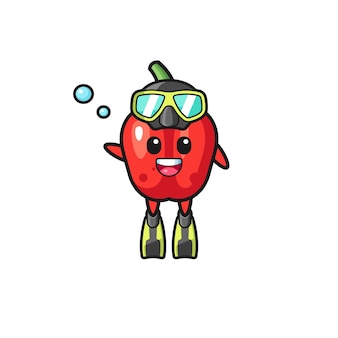 Il personaggio dei cartoni animati del subacqueo di peperone rosso