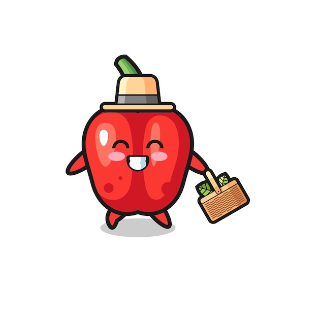 Red bell pepper herbalist character searching a herbal cute design