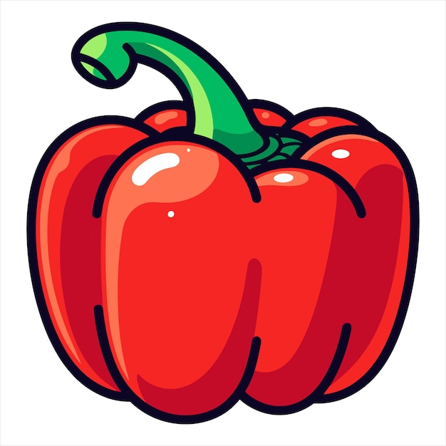 red bell pepper line art cartoon style vector