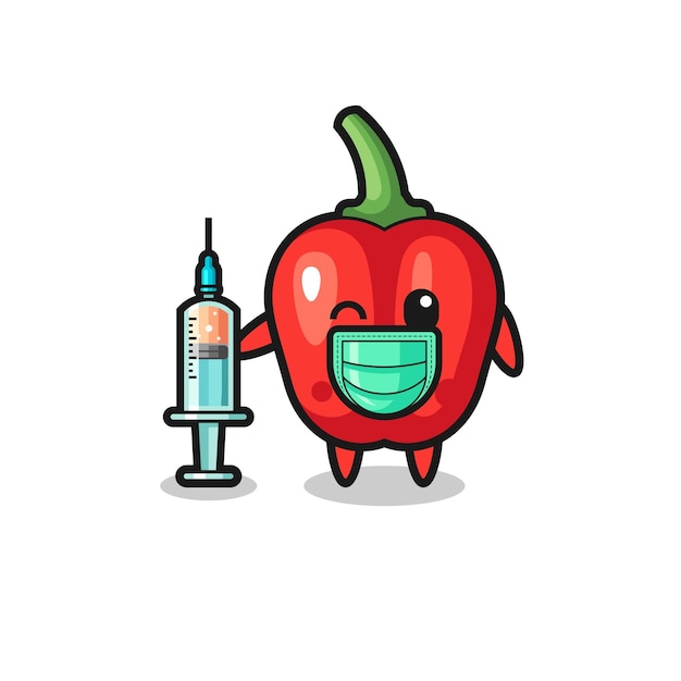 Vector red bell pepper mascot as vaccinator