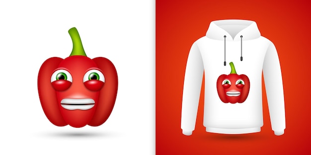 Red Bell Pepper на белой толстовке с капюшоном Vector