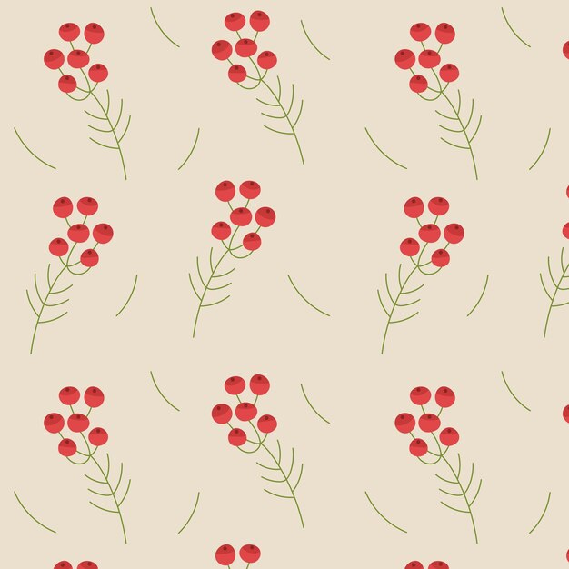 Red berries seamless repeat pattern. Vector hand draw pattern