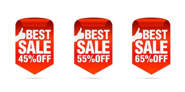 Vector red best sale badges set best choice sale 45 55 65 off vector illustration