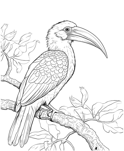 Vector red billed hornbill coloring page