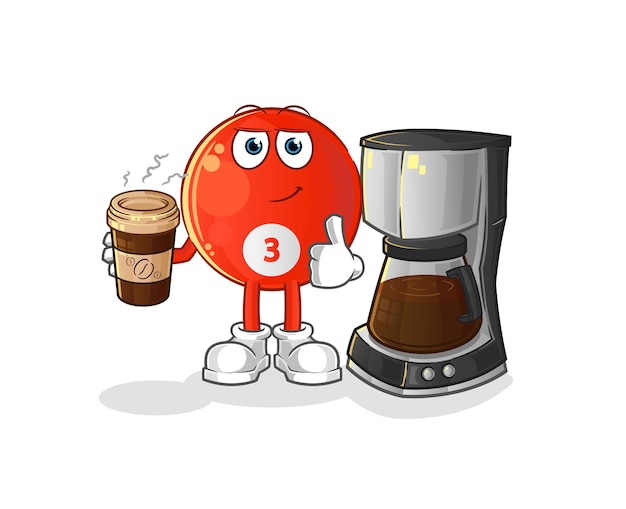 Red billiard ball drinking coffee illustration character vector