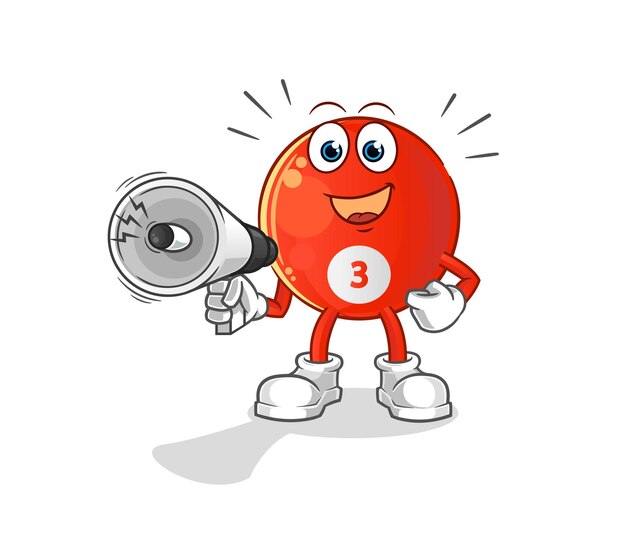 Red billiard ball holding hand loudspeakers vector. cartoon character