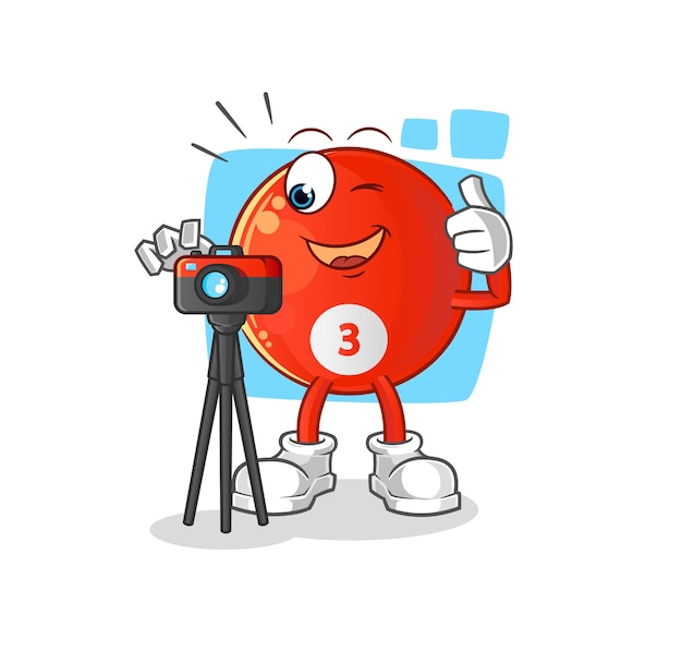 Red billiard ball photographer character. cartoon mascot vector