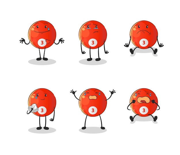 red billiard ball sad group character. cartoon mascot vector