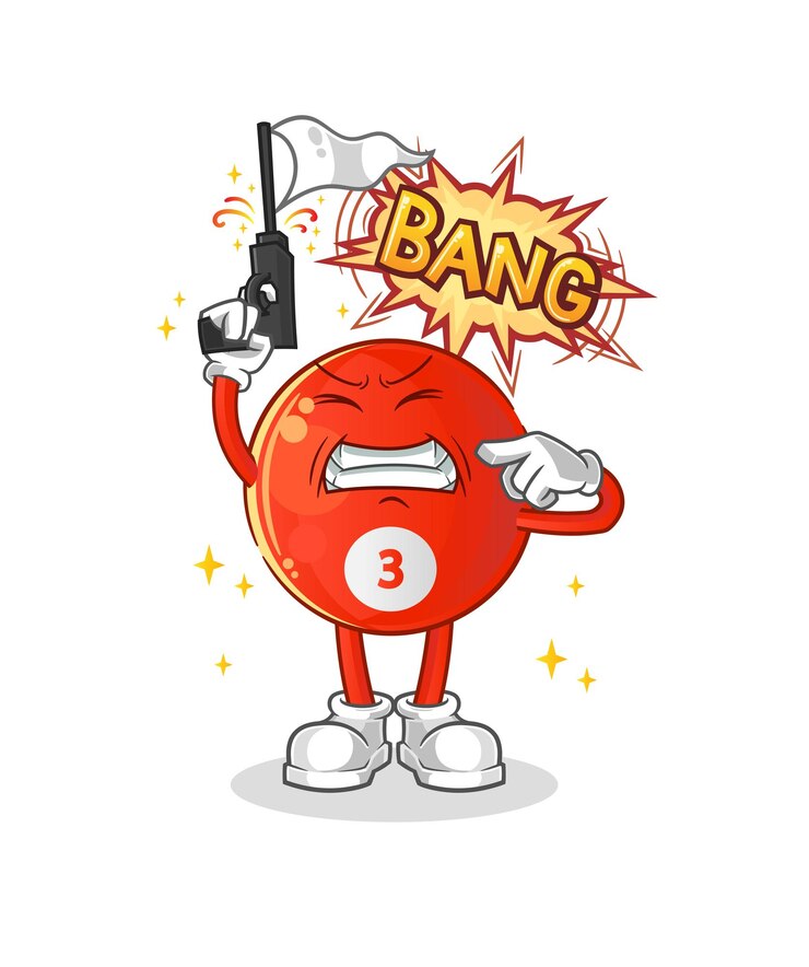 Vector red billiard ball warning shot mascot cartoon vector