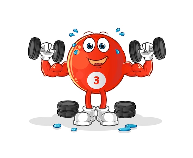 Red billiard ball weight training illustration character vector