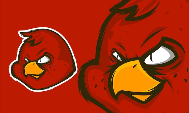 Logo della mascotte di esport dell'uccello rosso illustrazione vettoriale premium