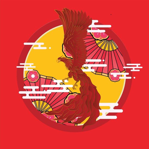 red bird illustration design for sukajan is mean japan traditional cloth or tshirt and logo