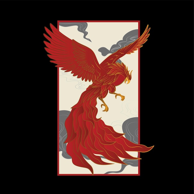 red bird illustration design for sukajan is mean japan traditional cloth or tshirt and logo