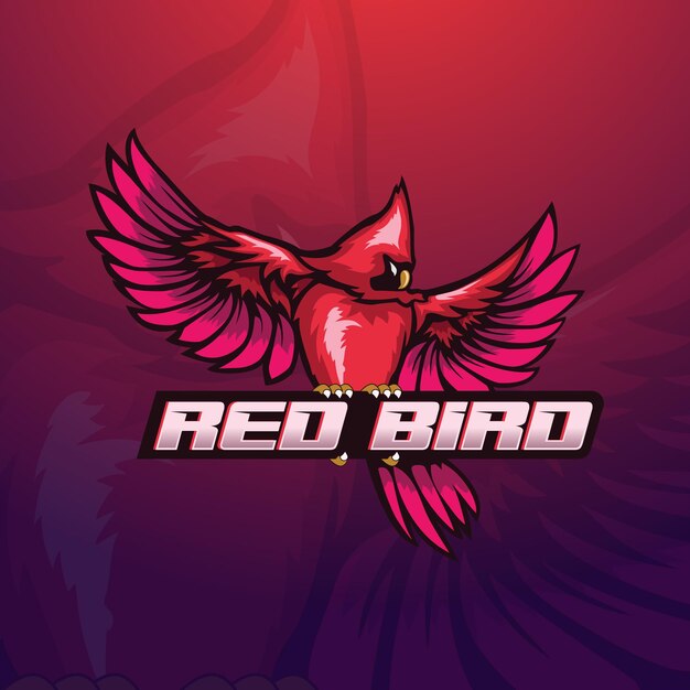 Vector red bird pro speler esport gaming mascotte logo sjabloon premium vector