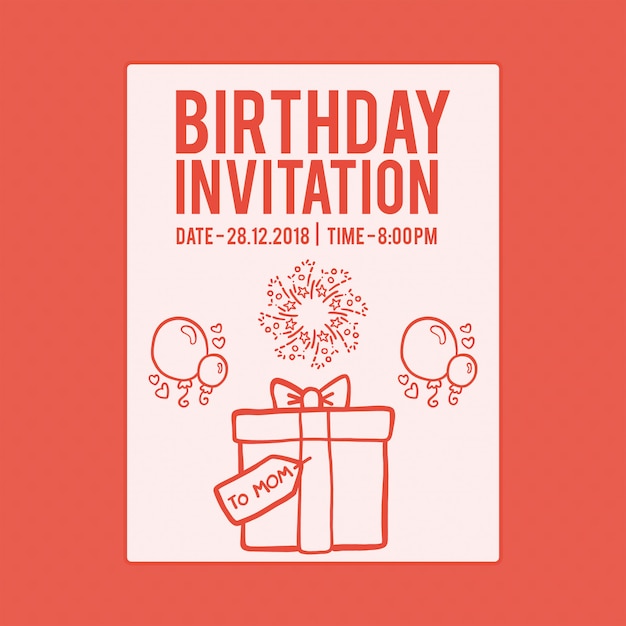 Red birthday invitation card design background